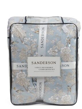 Sanderson Blue Floral Reversible Luxury Cotton Comforter Set - 3 Piece